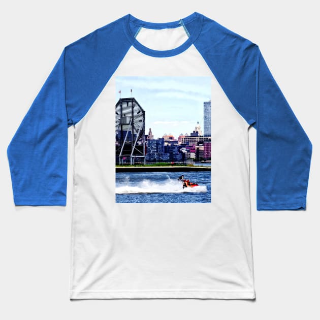 Jersey City NJ - Jet Skiing by Colgate Clock Baseball T-Shirt by SusanSavad